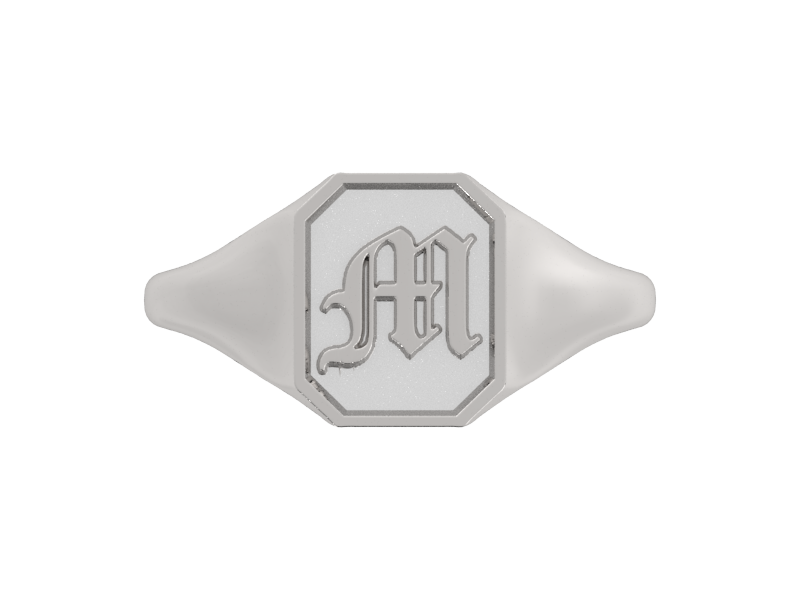 Classic men's signet ring, traditional octagonal face, custom initial in solid 14k gold or sterling silver. Heavyweight, heirloom quality personalized gift for men.