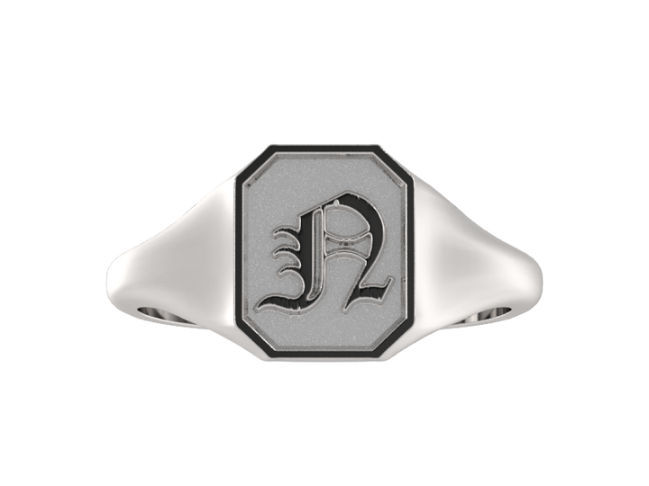 Classic men's signet ring, traditional octagonal face, custom initial in solid 14k gold or sterling silver. Heavyweight, heirloom quality personalized gift for men.
