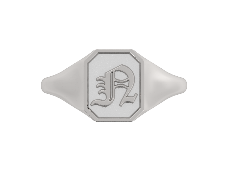 Classic men's signet ring, traditional octagonal face, custom initial in solid 14k gold or sterling silver. Heavyweight, heirloom quality personalized gift for men.