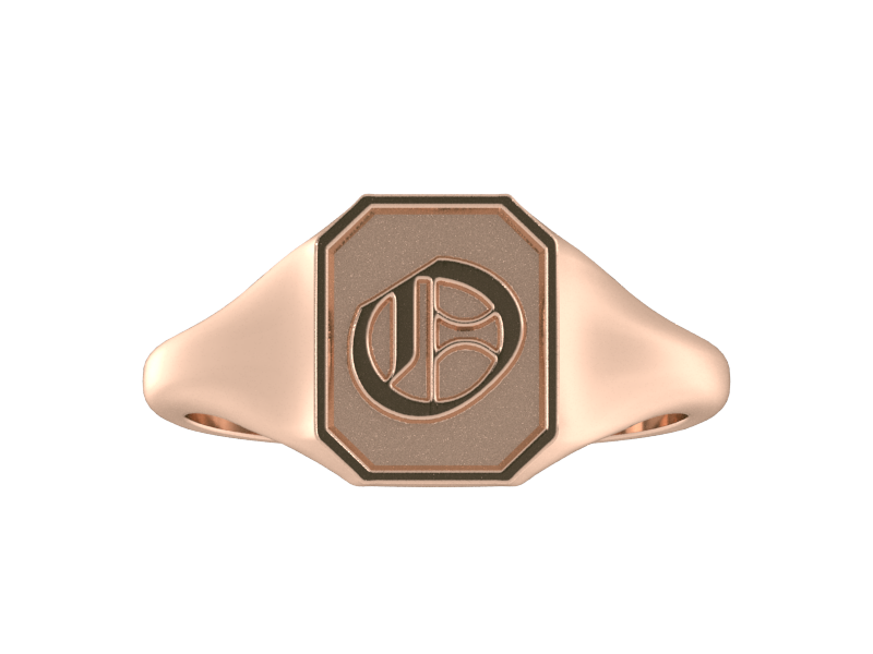 Classic men's signet ring, traditional octagonal face, custom initial in solid 14k rose gold. Heavyweight, heirloom quality personalized gift for men.