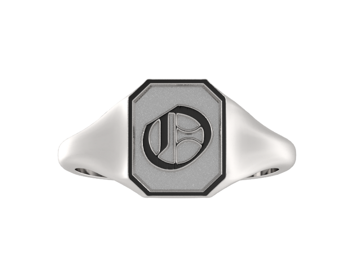 Classic men's signet ring, traditional octagonal face, custom initial in solid 14k gold or sterling silver. Heavyweight, heirloom quality personalized gift for men.