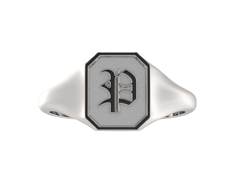 Classic men's signet ring, traditional octagonal face, custom initial in solid 14k gold or sterling silver. Heavyweight, heirloom quality personalized gift for men.