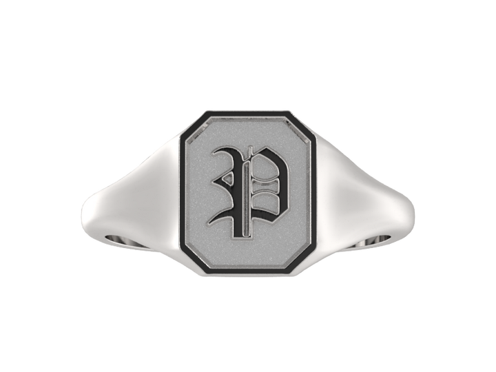 Classic men's signet ring, traditional octagonal face, custom initial in solid 14k gold or sterling silver. Heavyweight, heirloom quality personalized gift for men.