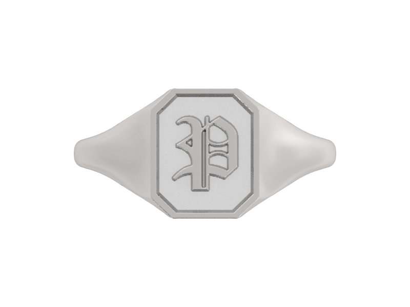 Classic men's signet ring, traditional octagonal face, custom initial in solid 14k gold or sterling silver. Heavyweight, heirloom quality personalized gift for men.