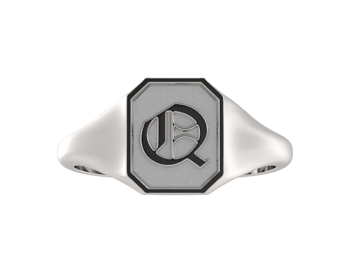 Classic men's signet ring, traditional octagonal face, custom initial in solid 14k gold or sterling silver. Heavyweight, heirloom quality personalized gift for men.