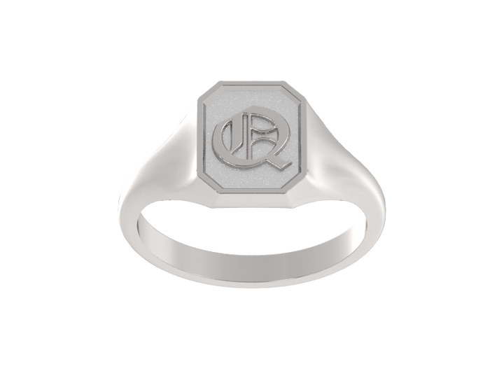 Classic men's signet ring, traditional octagonal face, custom initial in solid 14k gold or sterling silver. Heavyweight, heirloom quality personalized gift for men.