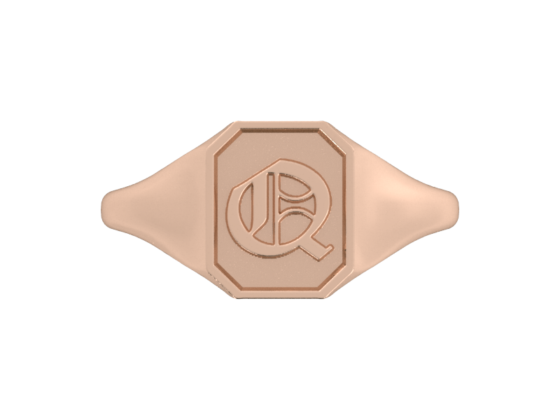 Classic men's signet ring, traditional octagonal face, custom initial in solid 14k rose gold. Heavyweight, heirloom quality personalized gift for men.