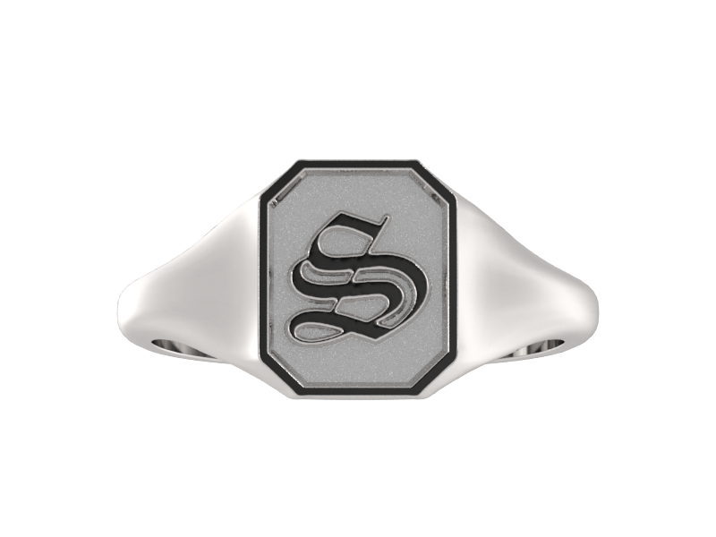 Classic men's signet ring, traditional octagonal face, custom initial in solid 14k gold or sterling silver. Heavyweight, heirloom quality personalized gift for men.