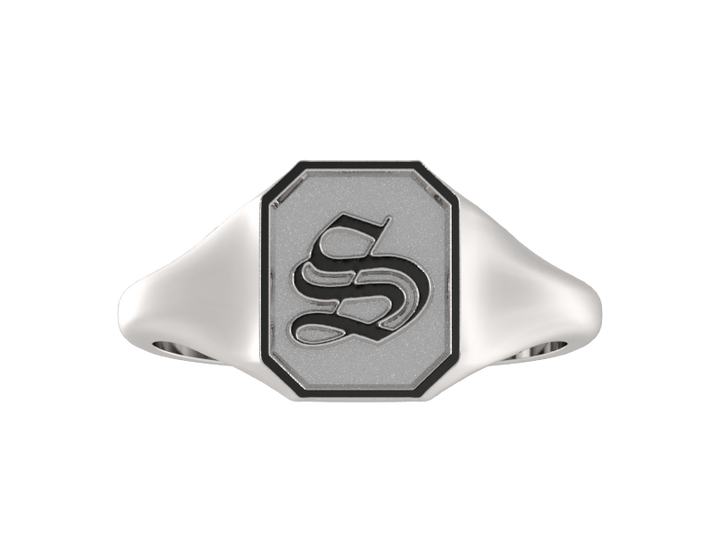 Classic men's signet ring, traditional octagonal face, custom initial in solid 14k gold or sterling silver. Heavyweight, heirloom quality personalized gift for men.