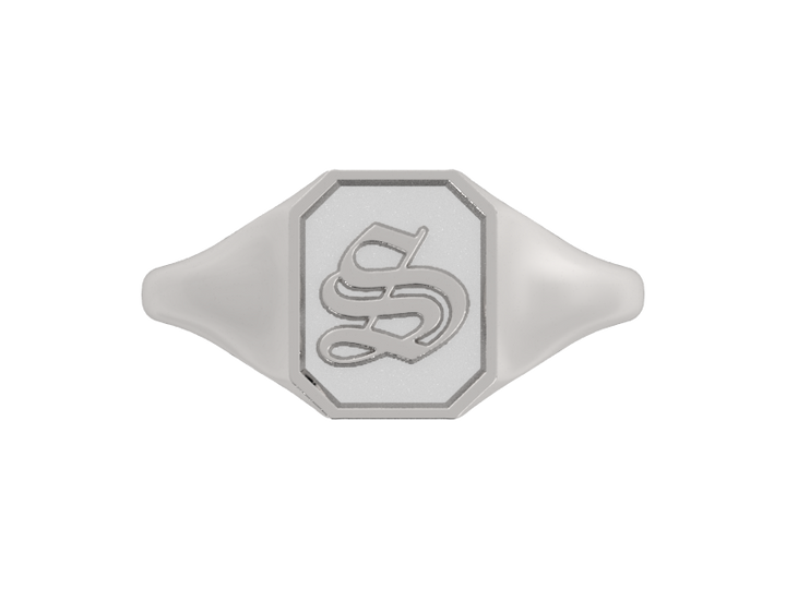 Classic men's signet ring, traditional octagonal face, custom initial in solid 14k gold or sterling silver. Heavyweight, heirloom quality personalized gift for men.