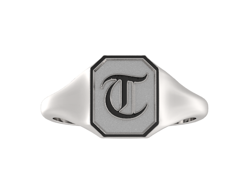 Classic men's signet ring, traditional octagonal face, custom initial in solid 14k gold or sterling silver. Heavyweight, heirloom quality personalized gift for men.