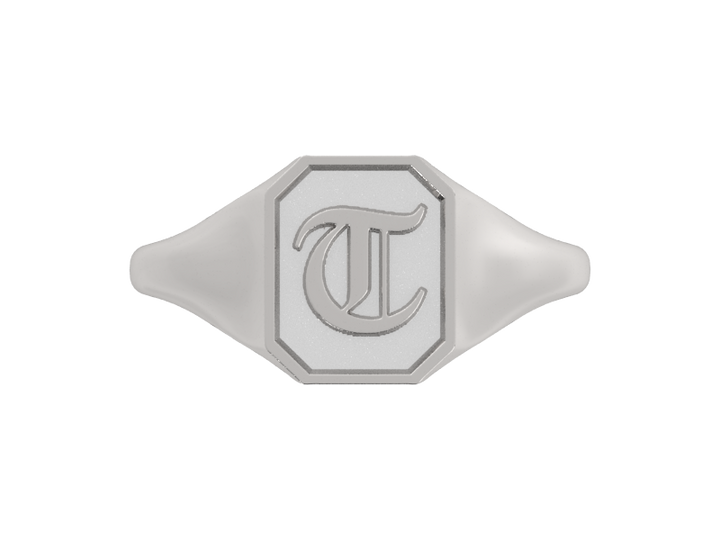 Classic men's signet ring, traditional octagonal face, custom initial in solid 14k gold or sterling silver. Heavyweight, heirloom quality personalized gift for men.