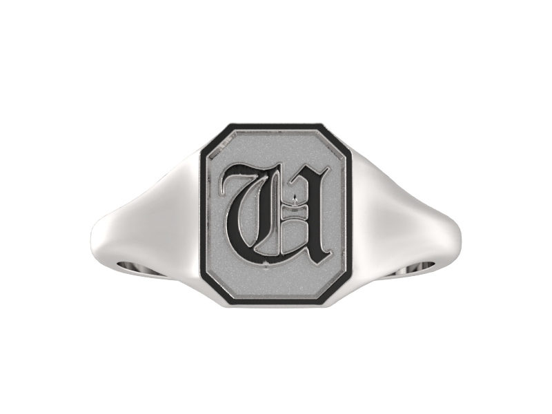 Classic men's signet ring, traditional octagonal face, custom initial in solid 14k gold or sterling silver. Heavyweight, heirloom quality personalized gift for men.
