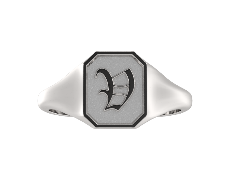 Classic men's signet ring, traditional octagonal face, custom initial in solid 14k gold or sterling silver. Heavyweight, heirloom quality personalized gift for men.