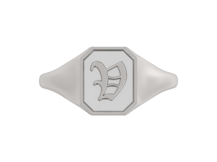 Classic men's signet ring, traditional octagonal face, custom initial in solid 14k gold or sterling silver. Heavyweight, heirloom quality personalized gift for men.