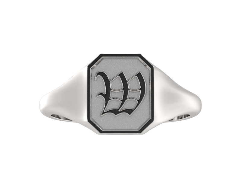 Classic men's signet ring, traditional octagonal face, custom initial in solid 14k gold or sterling silver. Heavyweight, heirloom quality personalized gift for men.