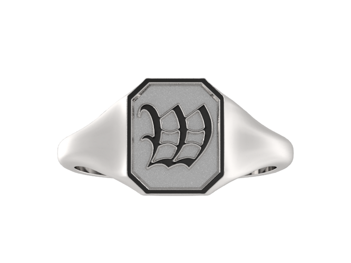 Classic men's signet ring, traditional octagonal face, custom initial in solid 14k gold or sterling silver. Heavyweight, heirloom quality personalized gift for men.