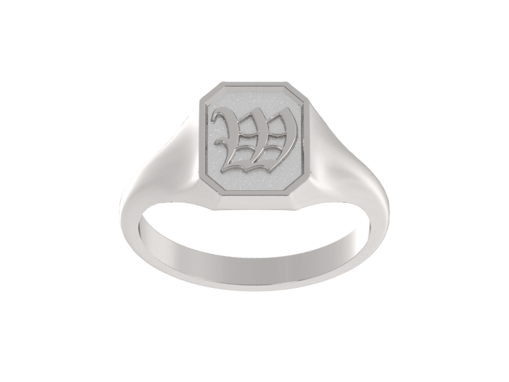 Classic men's signet ring, traditional octagonal face, custom initial in solid 14k gold or sterling silver. Heavyweight, heirloom quality personalized gift for men.