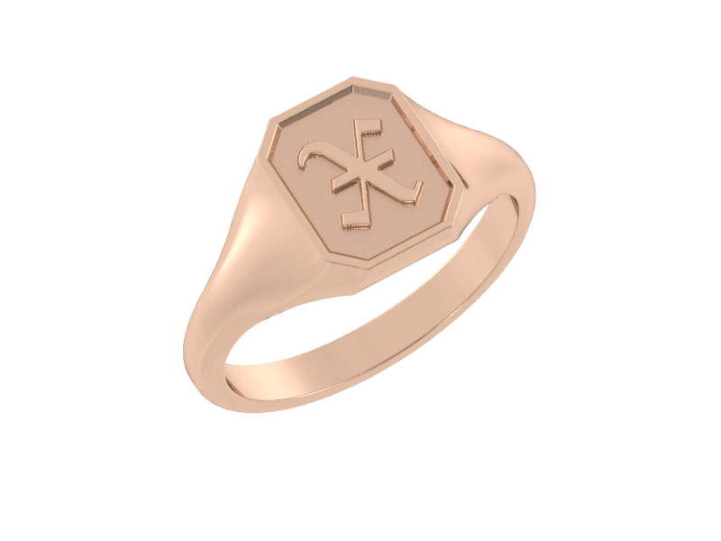 Classic men's signet ring, traditional octagonal face, custom initial in solid 14k rose gold. Heavyweight, heirloom quality personalized gift for men.