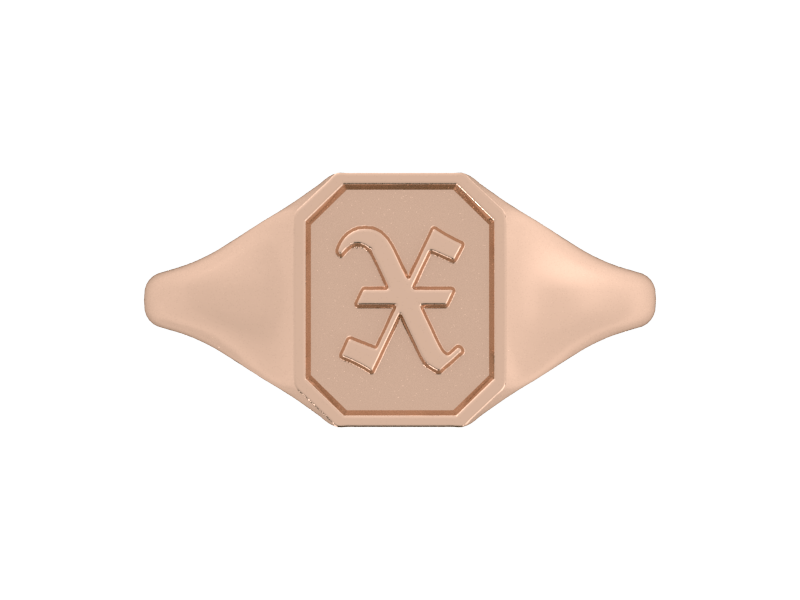 Classic men's signet ring, traditional octagonal face, custom initial in solid 14k rose gold. Heavyweight, heirloom quality personalized gift for men.