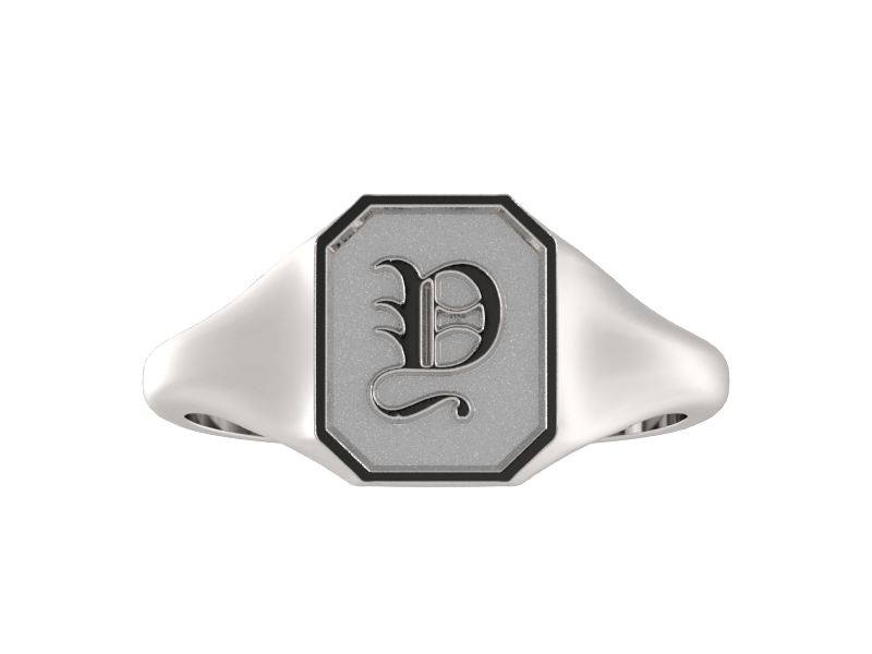 Classic men's signet ring, traditional octagonal face, custom initial in solid 14k gold or sterling silver. Heavyweight, heirloom quality personalized gift for men.