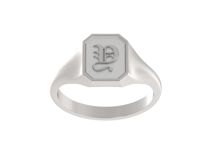 Classic men's signet ring, traditional octagonal face, custom initial in solid 14k gold or sterling silver. Heavyweight, heirloom quality personalized gift for men.