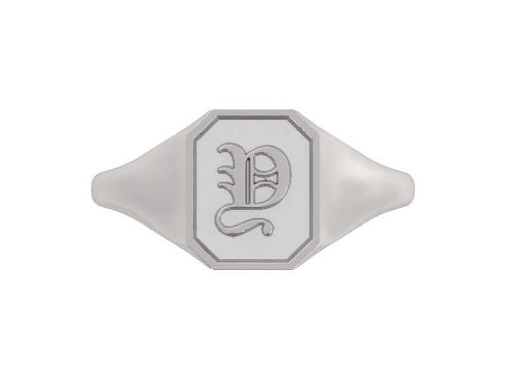 Classic men's signet ring, traditional octagonal face, custom initial in solid 14k gold or sterling silver. Heavyweight, heirloom quality personalized gift for men.