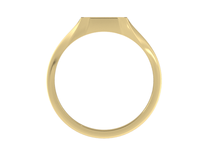 Classic men's signet ring, traditional octagonal face, custom serif initial in solid 14k yellow gold. Heavyweight, heirloom quality personalized gift for men.