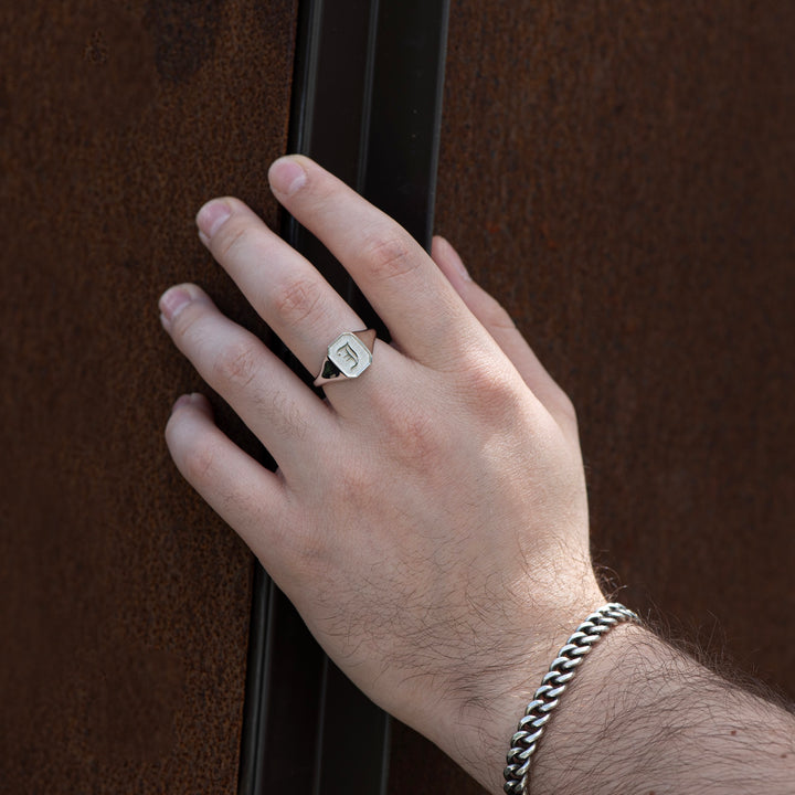 Classic Men’s Signet Ring – Custom Initial, Solid .925 Sterling Silver