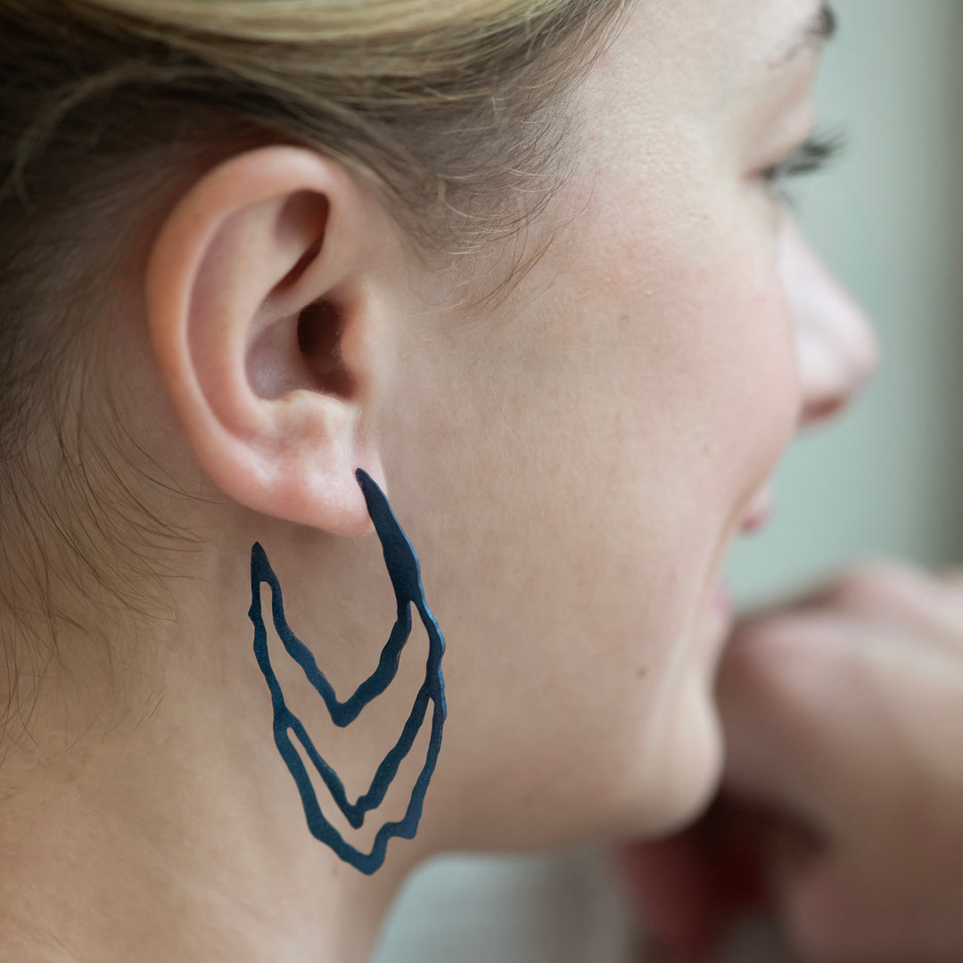 Copper Tree Ring Hoop earrings with Blue Powder Coat