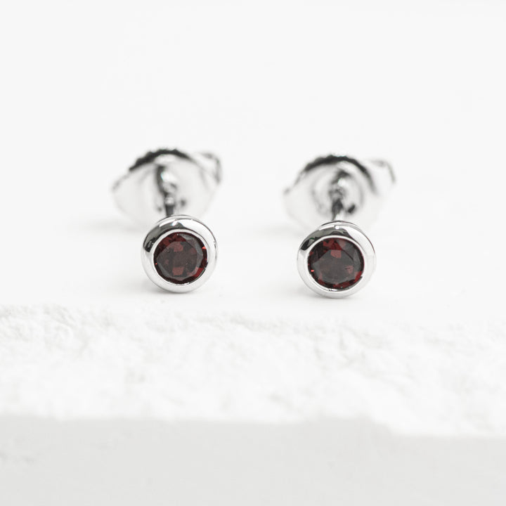 Sterling Silver Garnet Bezel Stud Earrings