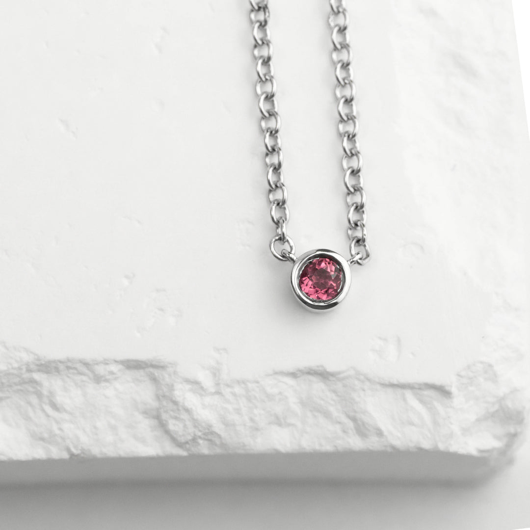 Sterling Silver Pink Tourmaline Bezel Station Necklace
