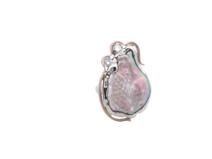 14K WG/RG Pearl and Diamond Ri