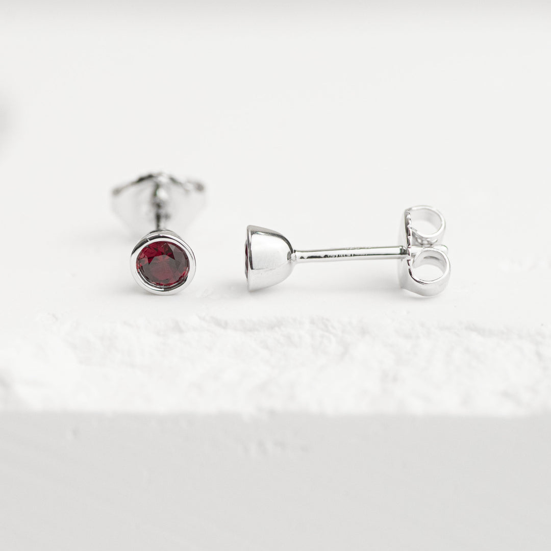 Sterling Silver Garnet Bezel Stud Earrings