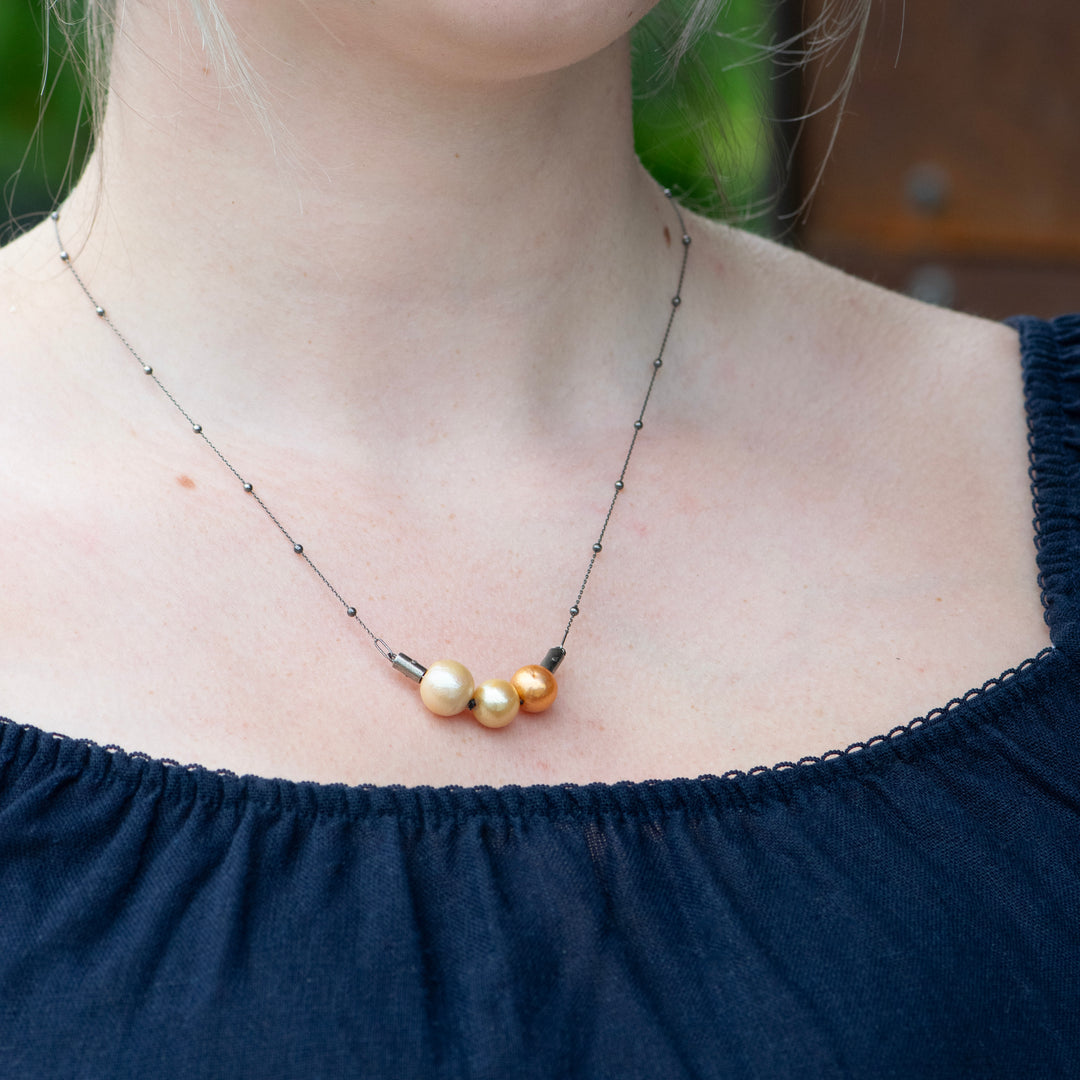 Sterling Silver 3 Pearl Necklace on Bead Chain