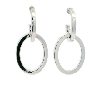 14K White Gold Polished Interlocking Drop Hoop Earrings with Push Back Clasp