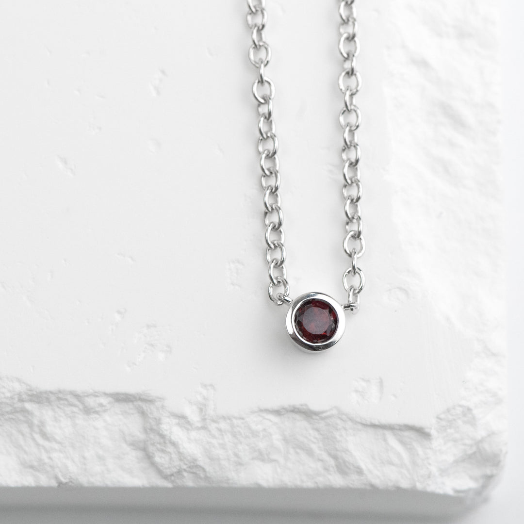 Sterling Silver Garnet Bezel Station Necklace