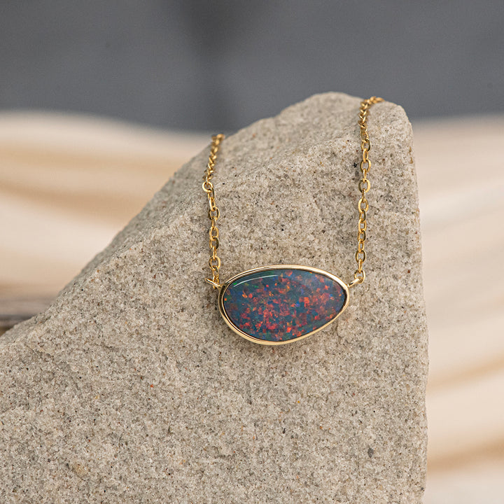 14K Yellow Gold Freeform Opal Doublet Station Necklace