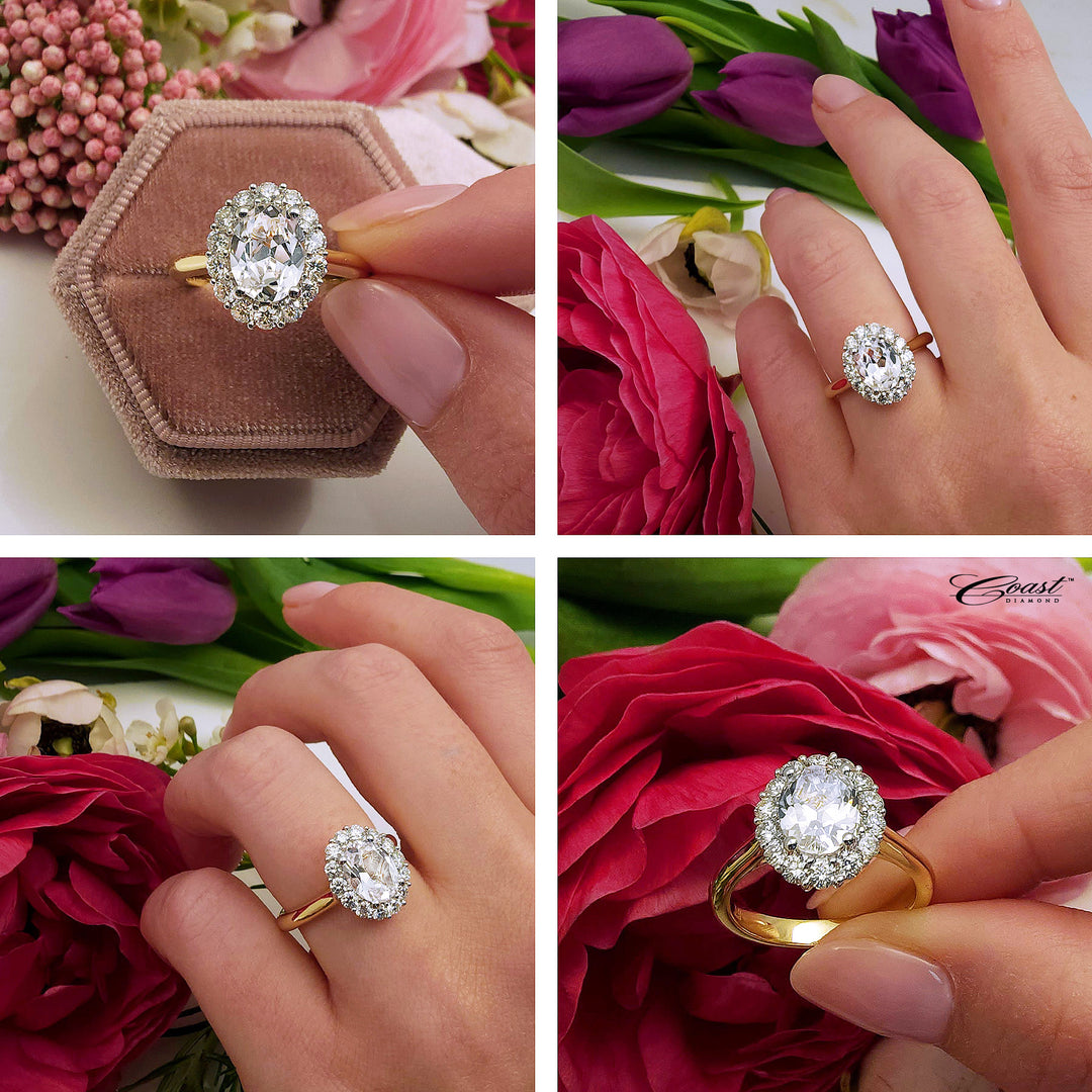 Oval Diamond Halo Engagement Ring Semi-Mount In Yellow Gold