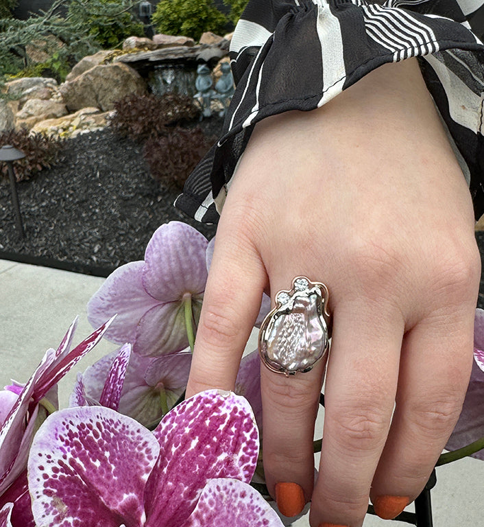 14K WG/RG Pearl and Diamond Ri