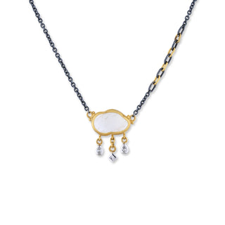 24K Gold & Oxidized Silver “MOONDANCE THUNDERSTORM” Moonstone Cloud Necklace, Diamonds Set In 18K White Gold