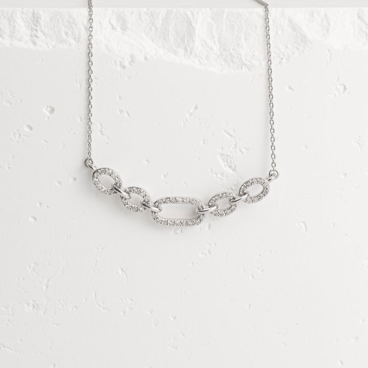 Sterling Silver Diamond Five Link Station Necklace