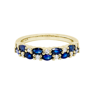 14K Yellow Gold Marquise Sapphire and Round Diamond Double Row Stacking Ring