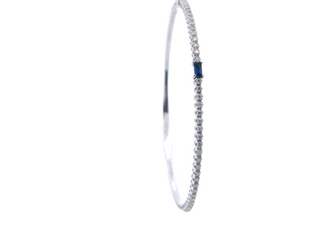 14K White Gold Baguette Blue Sapphire and Round Diamond Flex Bangle