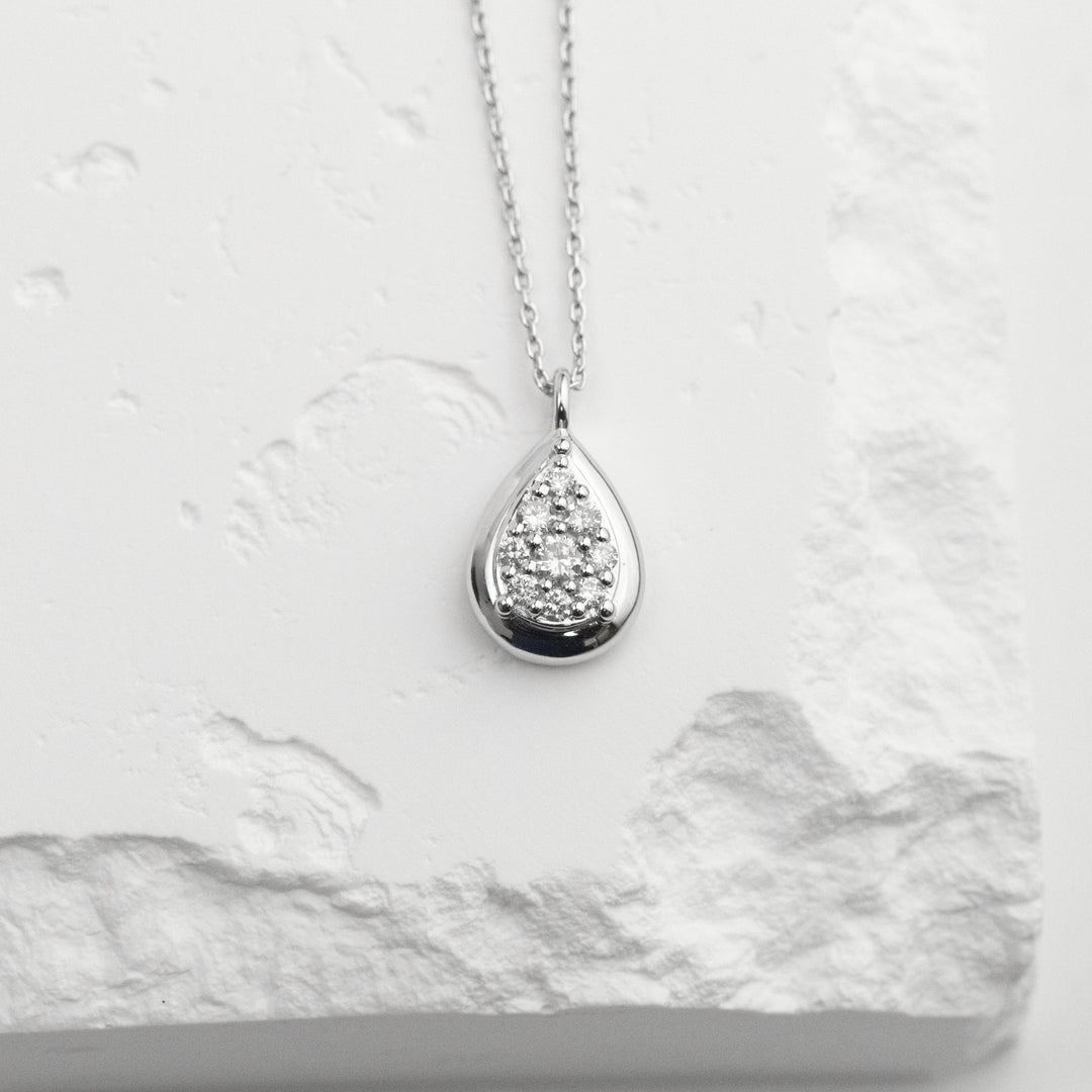 Sterling Silver Diamond Teardrop Cluster Necklace