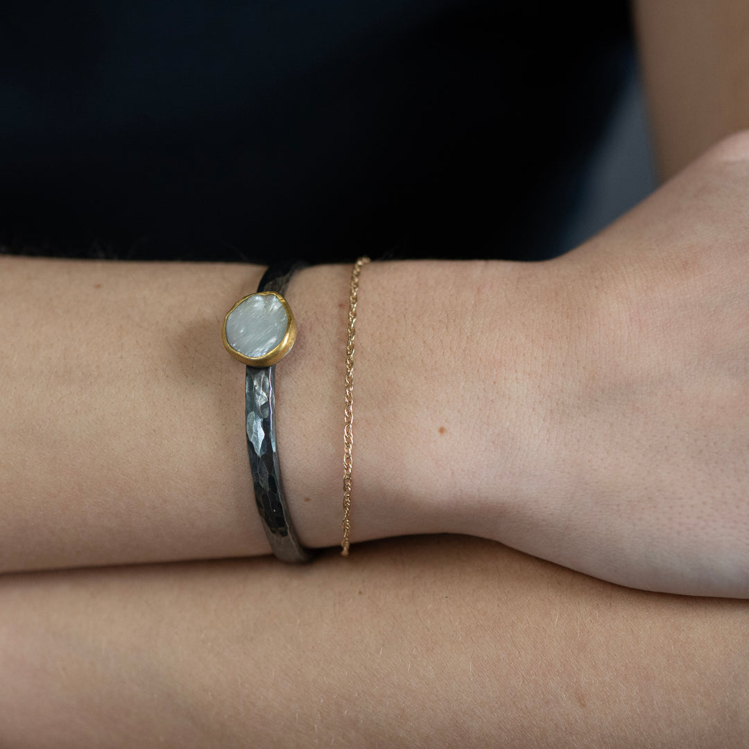 24K Gold and Oxidized Silver Pearl "KARIN" Cuff