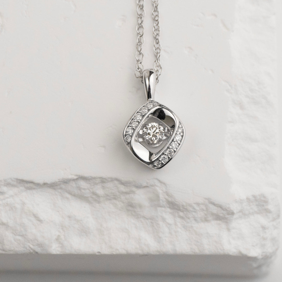 Sterling Silver Shimmering Diamond Framed Pendant Necklace