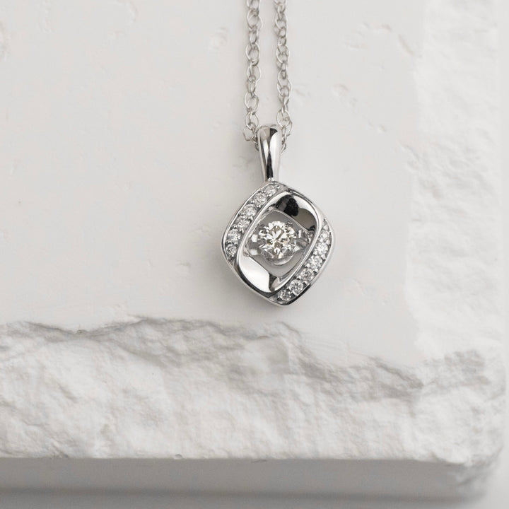 Sterling Silver Shimmering Diamond Framed Pendant Necklace
