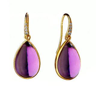 18KY Amethyst Pear Earrings with Diamonds