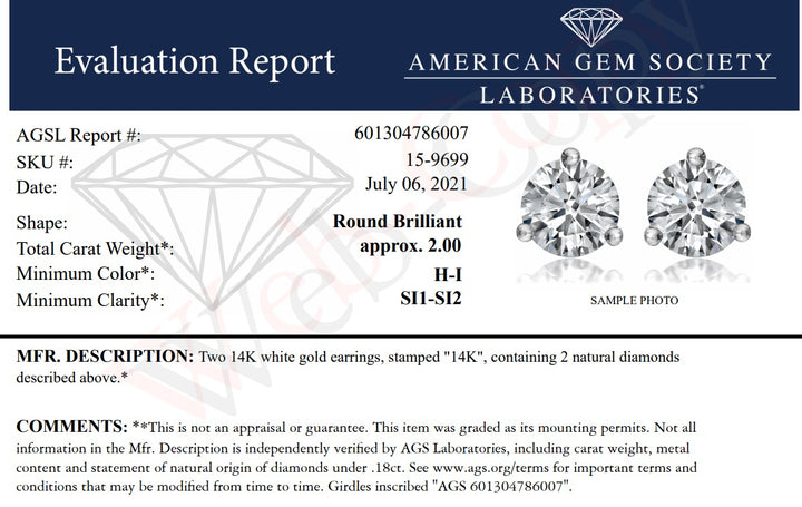 2.0 cttw Diamond Stud Earrings In White Gold